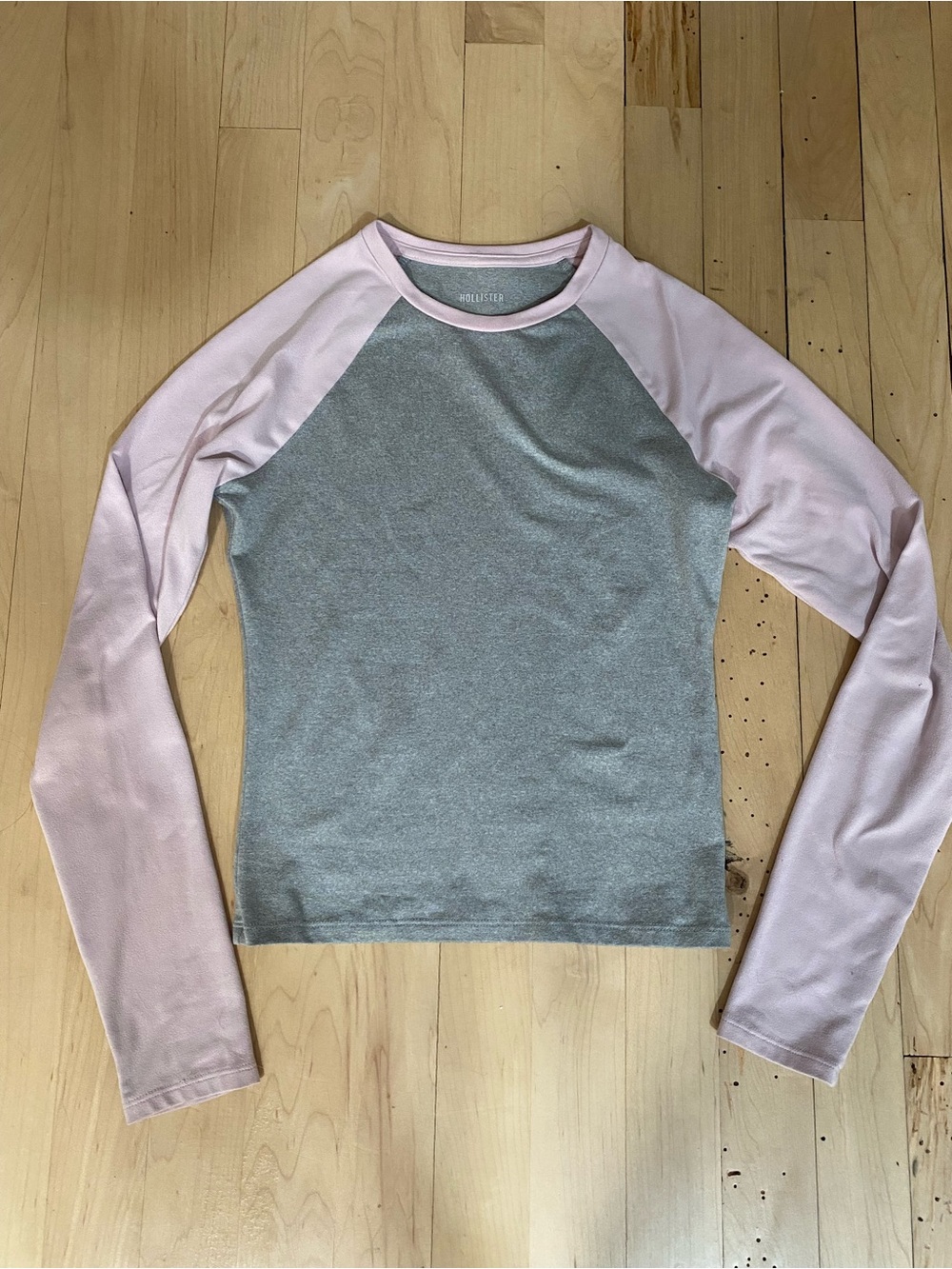 Hollister Raglan Long Sleeve Top - Pink & Heather Gray